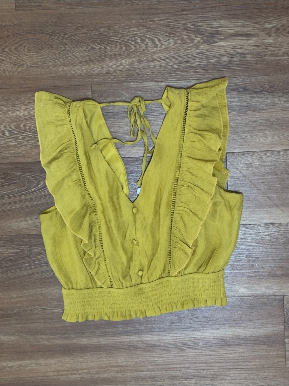 Ruffled V-Neck Crop Top in Mustard Yellow